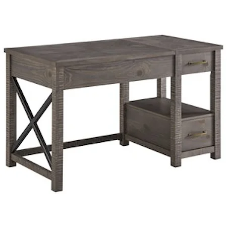 Rustic Lift-Top Desk with 2 Drawers and Open Shelf